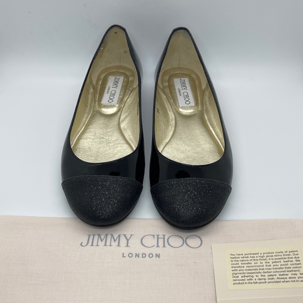 Jimmy Choo Whirl Glitter Cap Toe Flats in Black Size 35